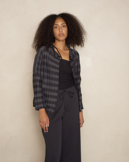 Black Hued Gingham Check Pleats Top