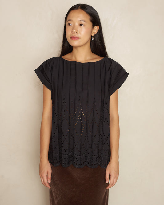 Black Lace Pleat Shirt