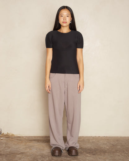 Black Micro Pleated Short Sleeve Tee