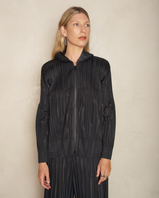 Black Pleats Knit Blouson
