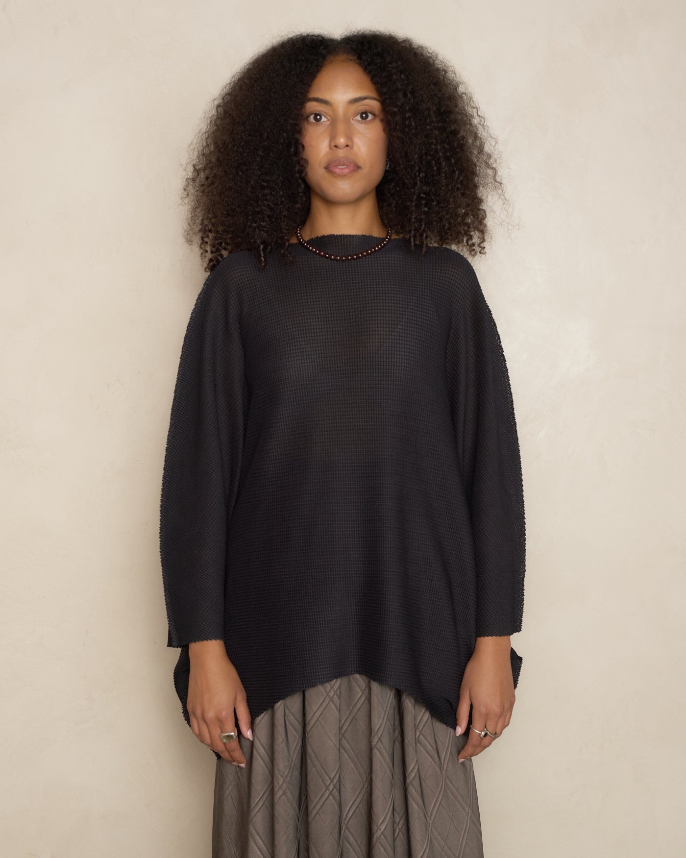 Black Sector Stretch Knit Pleat Top