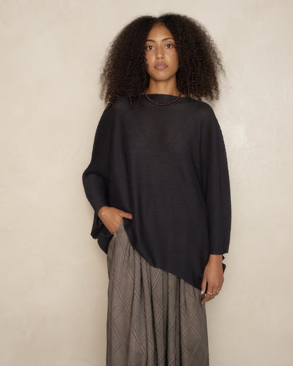Black Sector Stretch Knit Pleat Top
