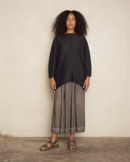 Black Sector Stretch Knit Pleat Top