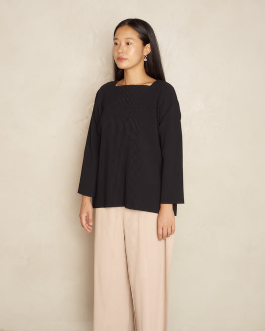 Black Step Pleats Top