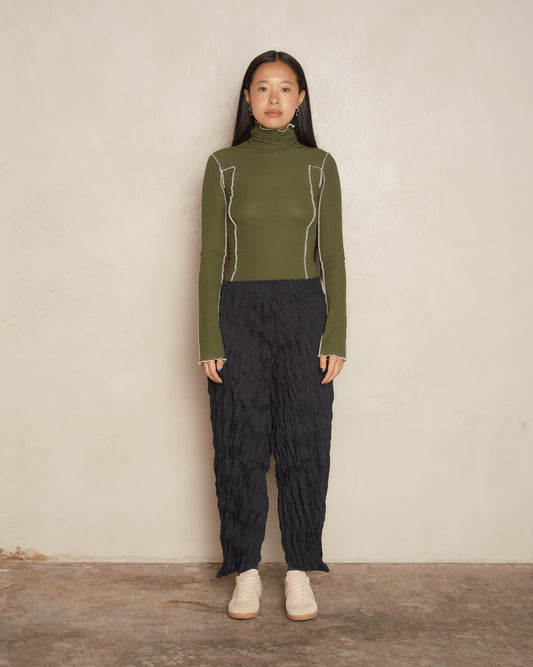 Black Whip Pleat Pants