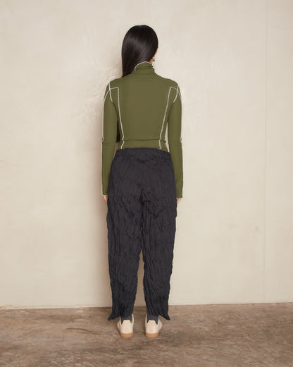 Black Whip Pleat Pants