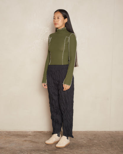 Black Whip Pleat Pants