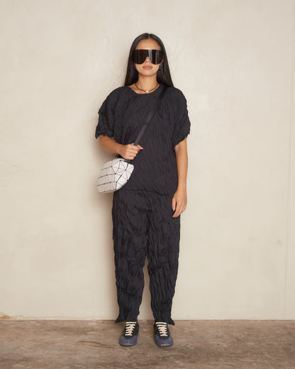 Black Whip Pleat Pants