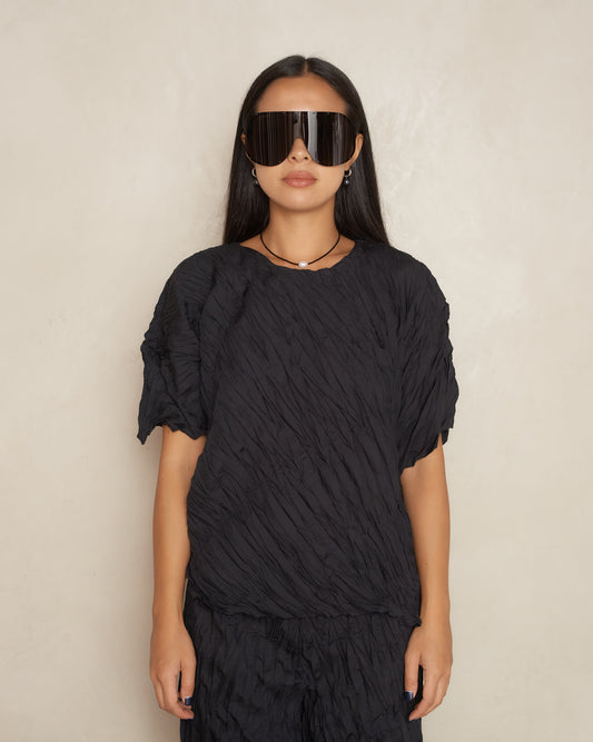 Black Whip Pleat Top