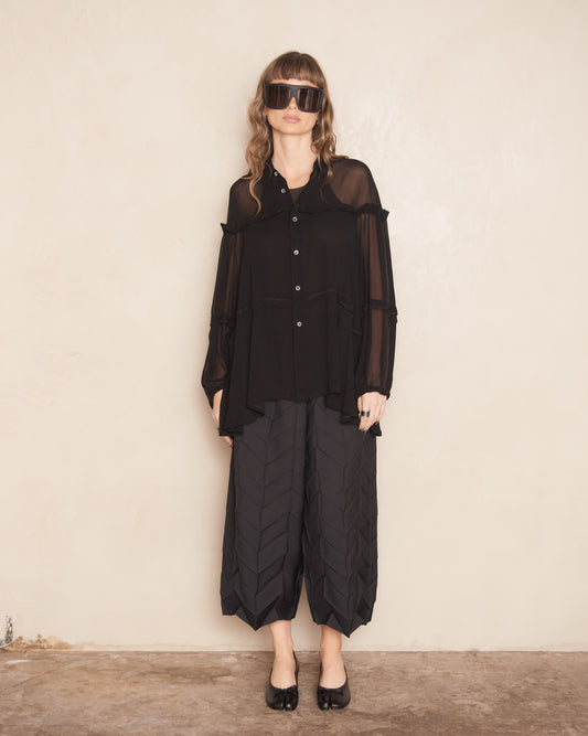 Black Zig Zag Pleats Pants