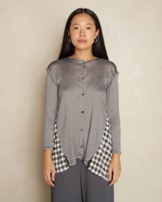 Grey Gingham Trim Cardigan
