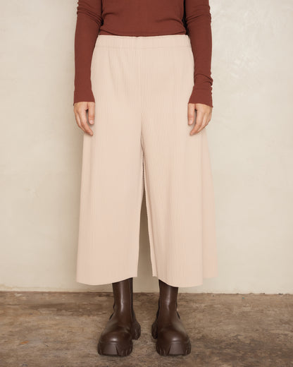 Light Beige Fine Knit Pleats Pants
