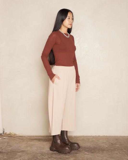 Light Beige Fine Knit Pleats Pants
