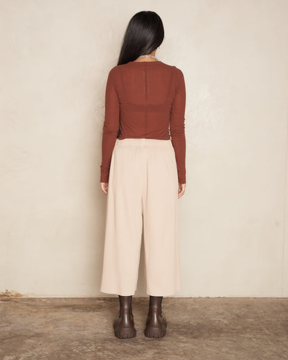 Light Beige Fine Knit Pleats Pants