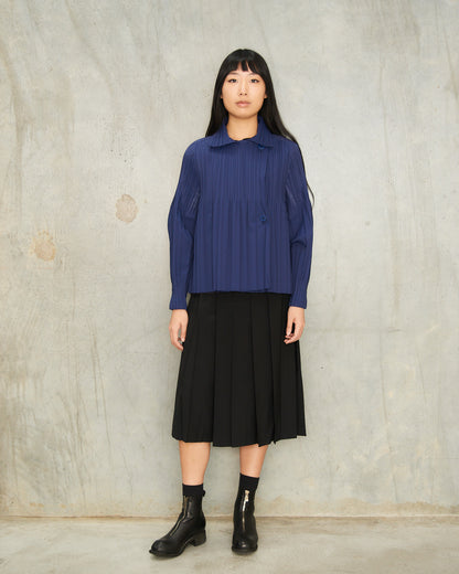 Blue Soft Pleats Cropped Coat