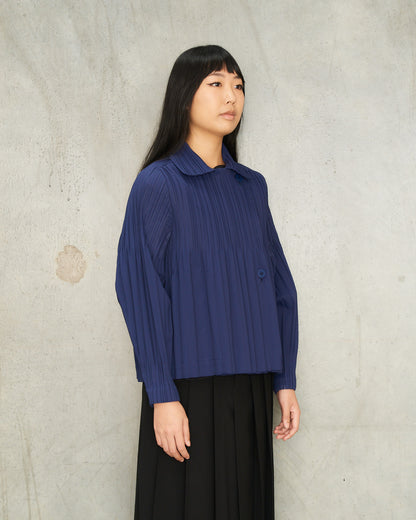 Blue Soft Pleats Cropped Coat