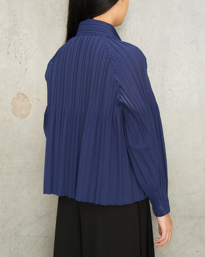 Blue Soft Pleats Cropped Coat