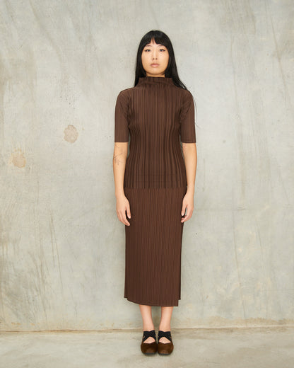 Dark Brown Classic Pleats Skirt