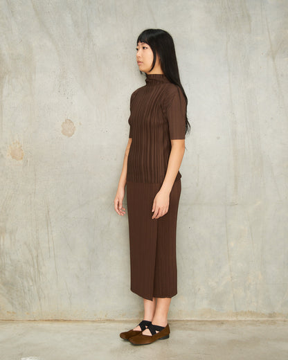 Dark Brown Classic Pleats Skirt