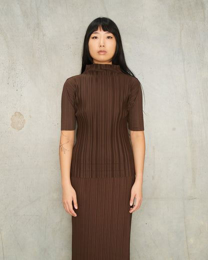 Dark Brown Soft Pleats T-Shirt