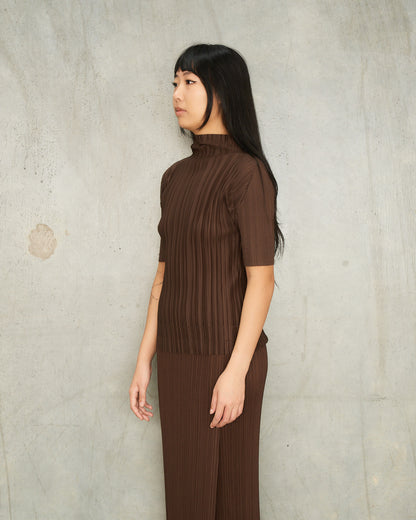 Dark Brown Soft Pleats T-Shirt