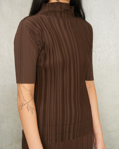 Dark Brown Soft Pleats T-Shirt