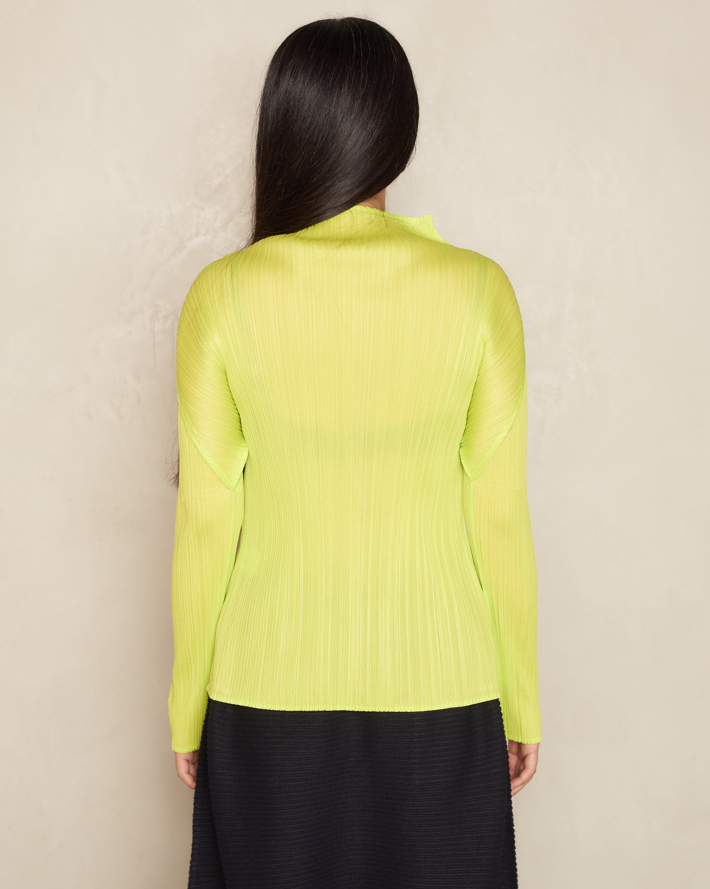 Basic Yellow Green Pleated Long Sleeve Top