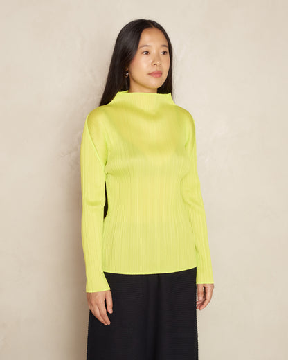 Basic Yellow Green Pleated Long Sleeve Top