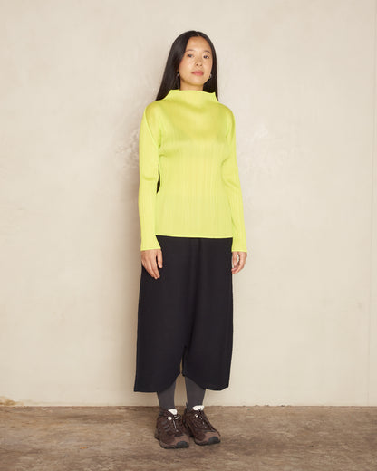 Basic Yellow Green Pleated Long Sleeve Top