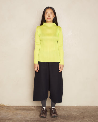 Basic Yellow Green Pleated Long Sleeve Top