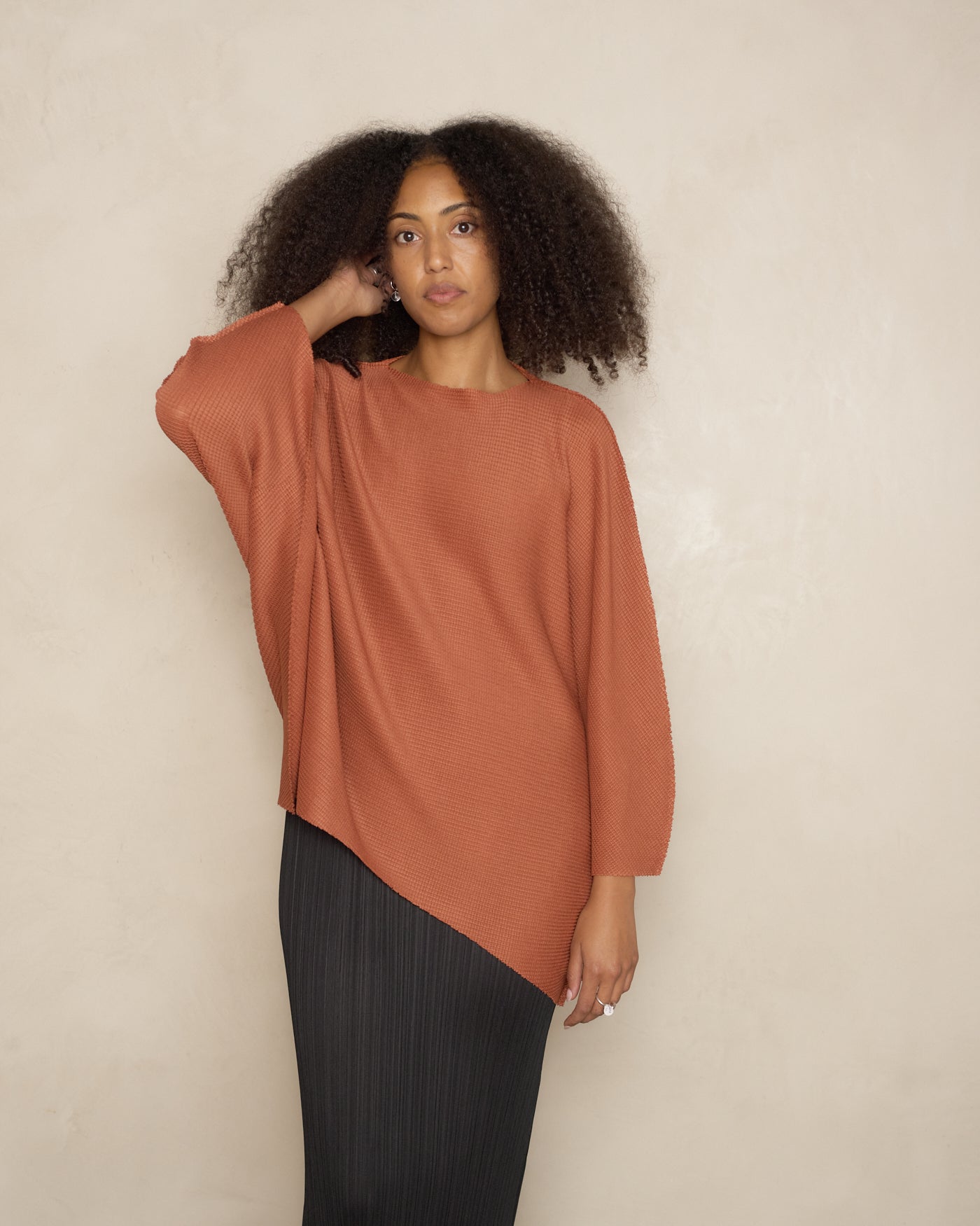 Terracotta Sector Stretch Knit Pleat Top