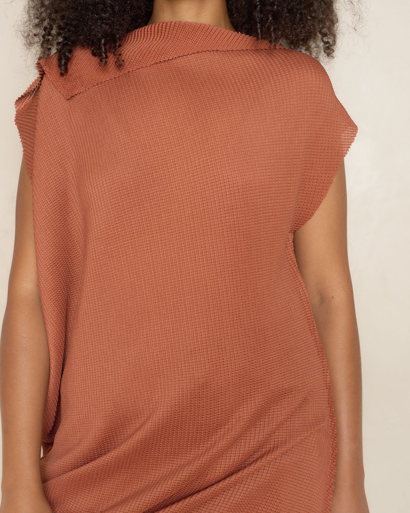 Terracotta Twist Sector Stretch Knit Pleat Top