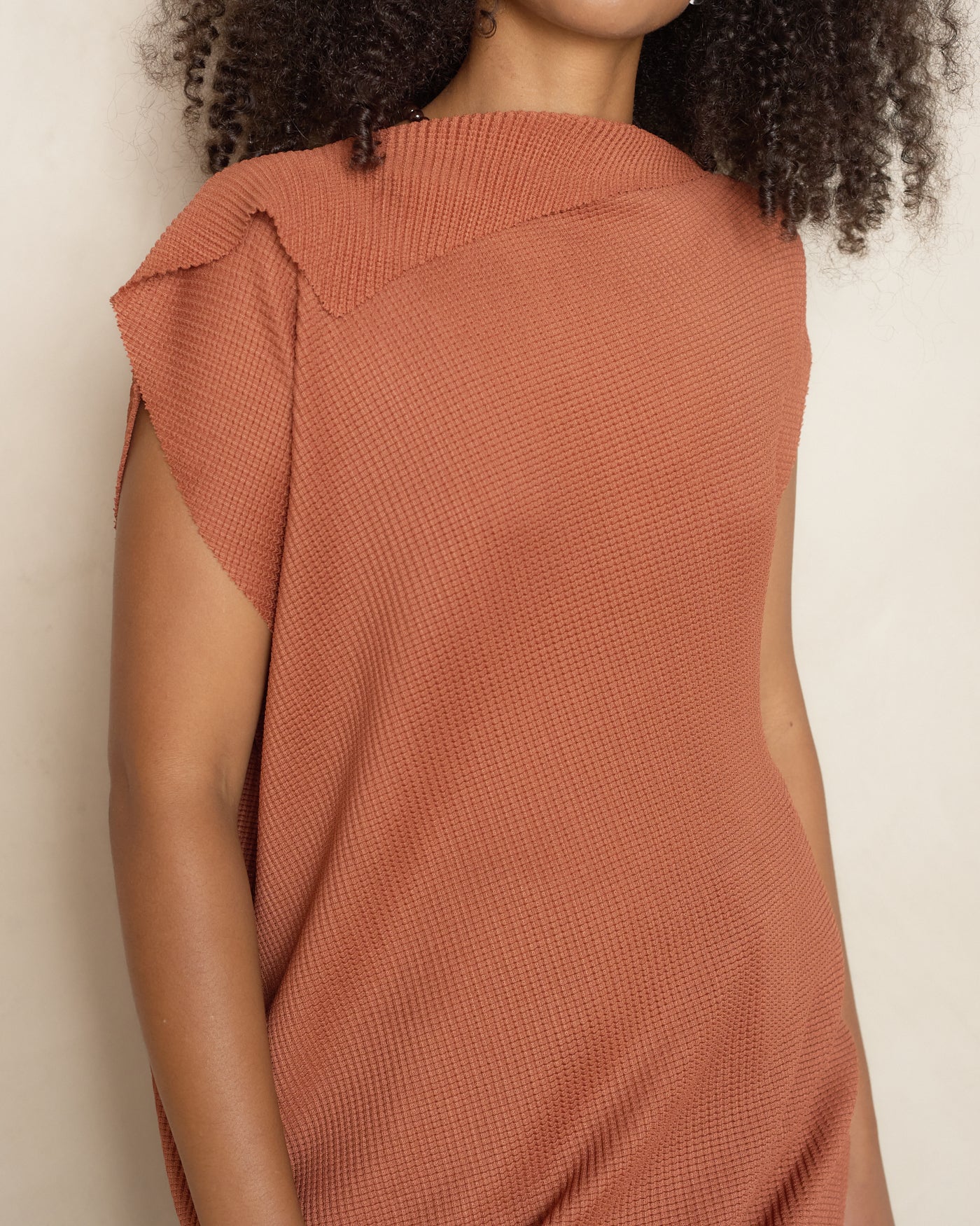 Terracotta Twist Sector Stretch Knit Pleat Top