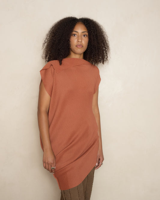 Terracotta Twist Sector Stretch Knit Pleat Top