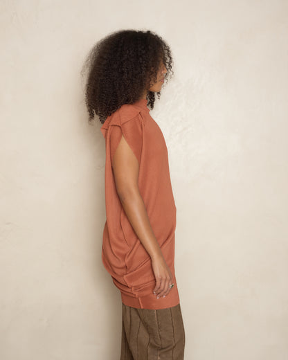 Terracotta Twist Sector Stretch Knit Pleat Top