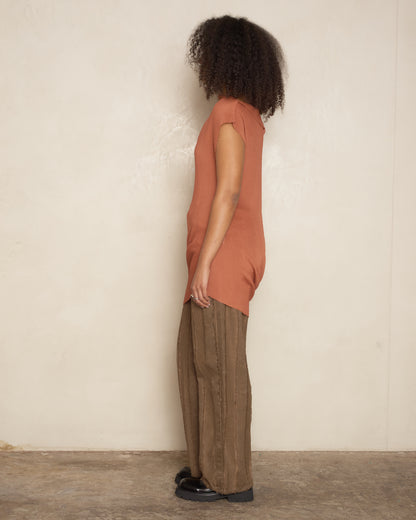 Terracotta Twist Sector Stretch Knit Pleat Top