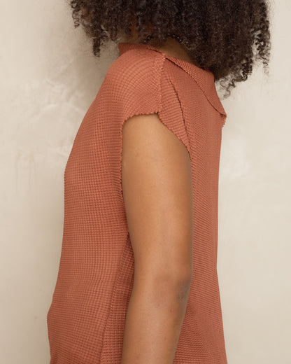 Terracotta Twist Sector Stretch Knit Pleat Top