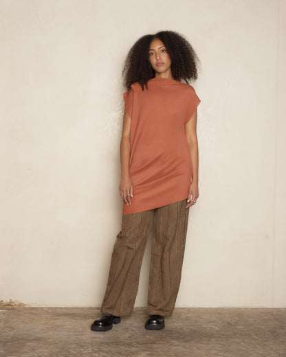 Terracotta Twist Sector Stretch Knit Pleat Top
