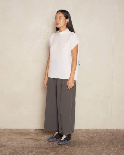 White Square Stretch Pleat Top