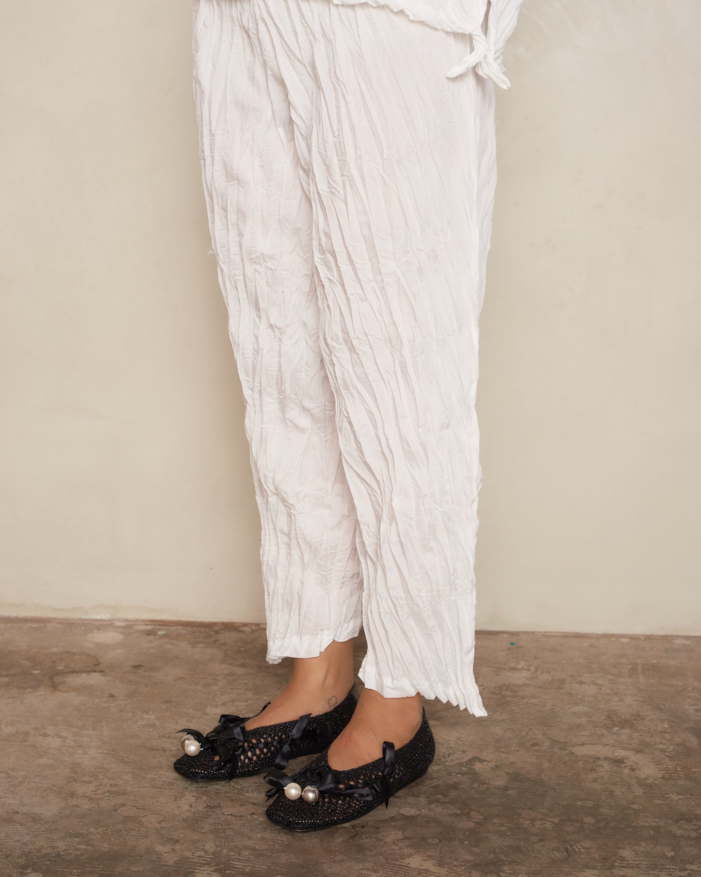 White Whip Pleat Pants