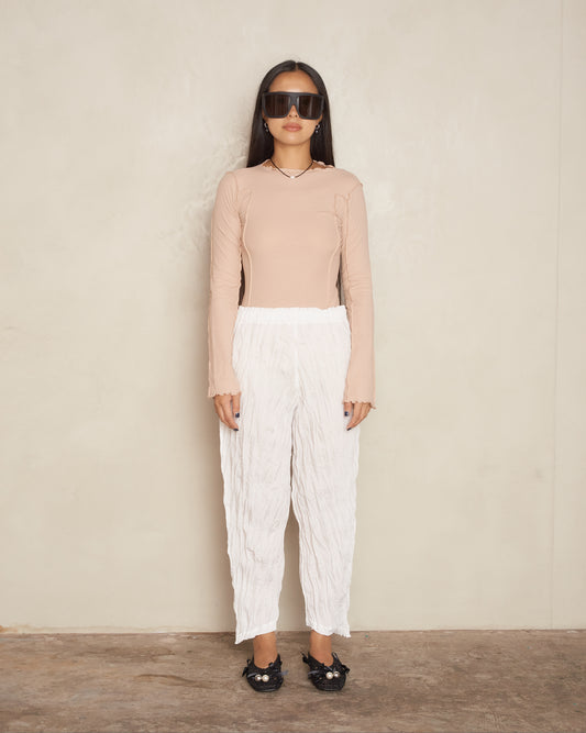 White Whip Pleat Pants