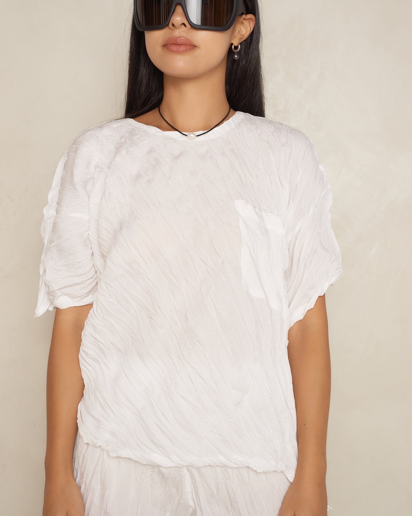 White Whip Pleat Top
