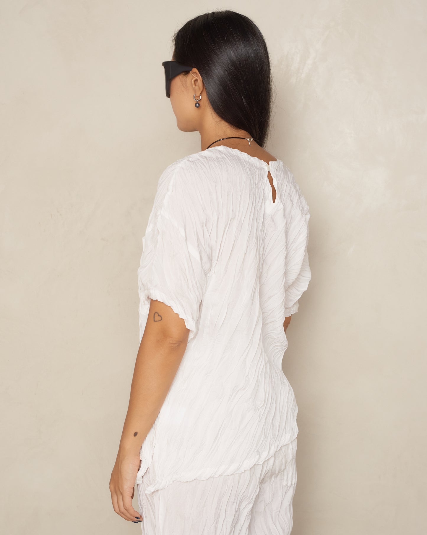 White Whip Pleat Top