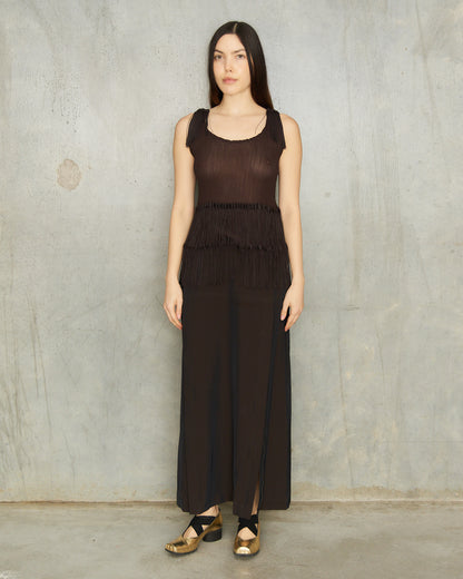 Issey Miyake ME Brown Tassle Crepe Top