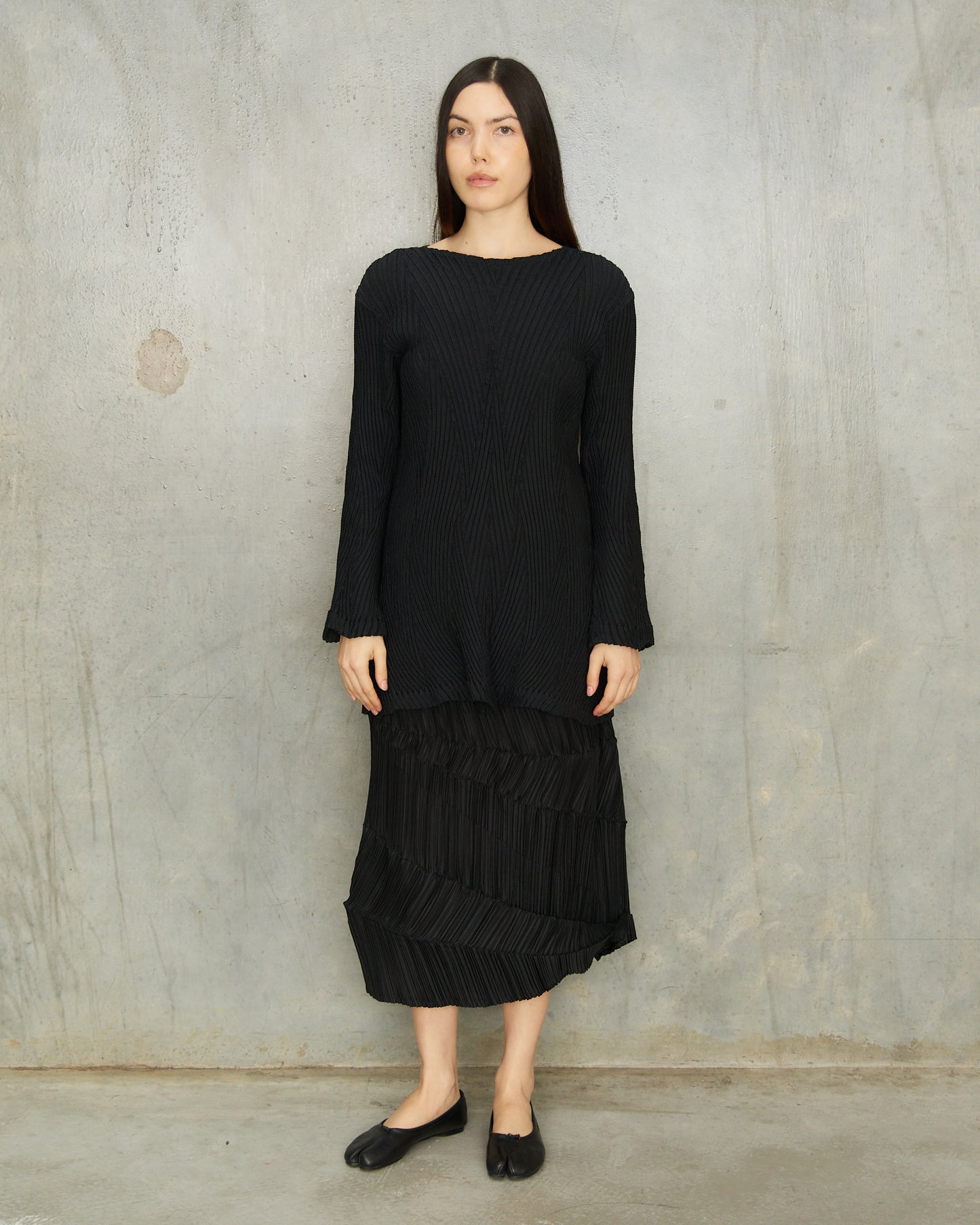 Issey Miyake Black Diagonal Pleat Skirt