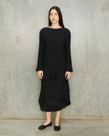 Issey Miyake Black Diagonal Pleat Skirt