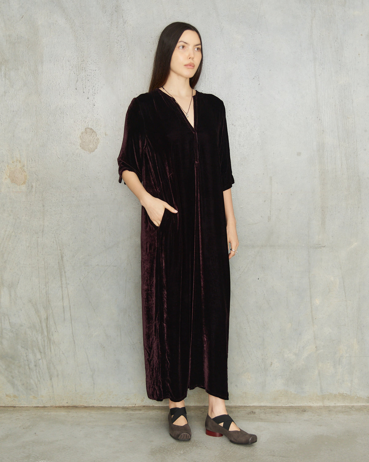 Aubergine Velvet Alla Dress