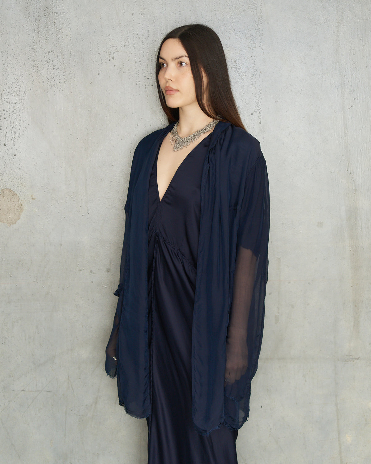Navy Chiffon Park Jacket