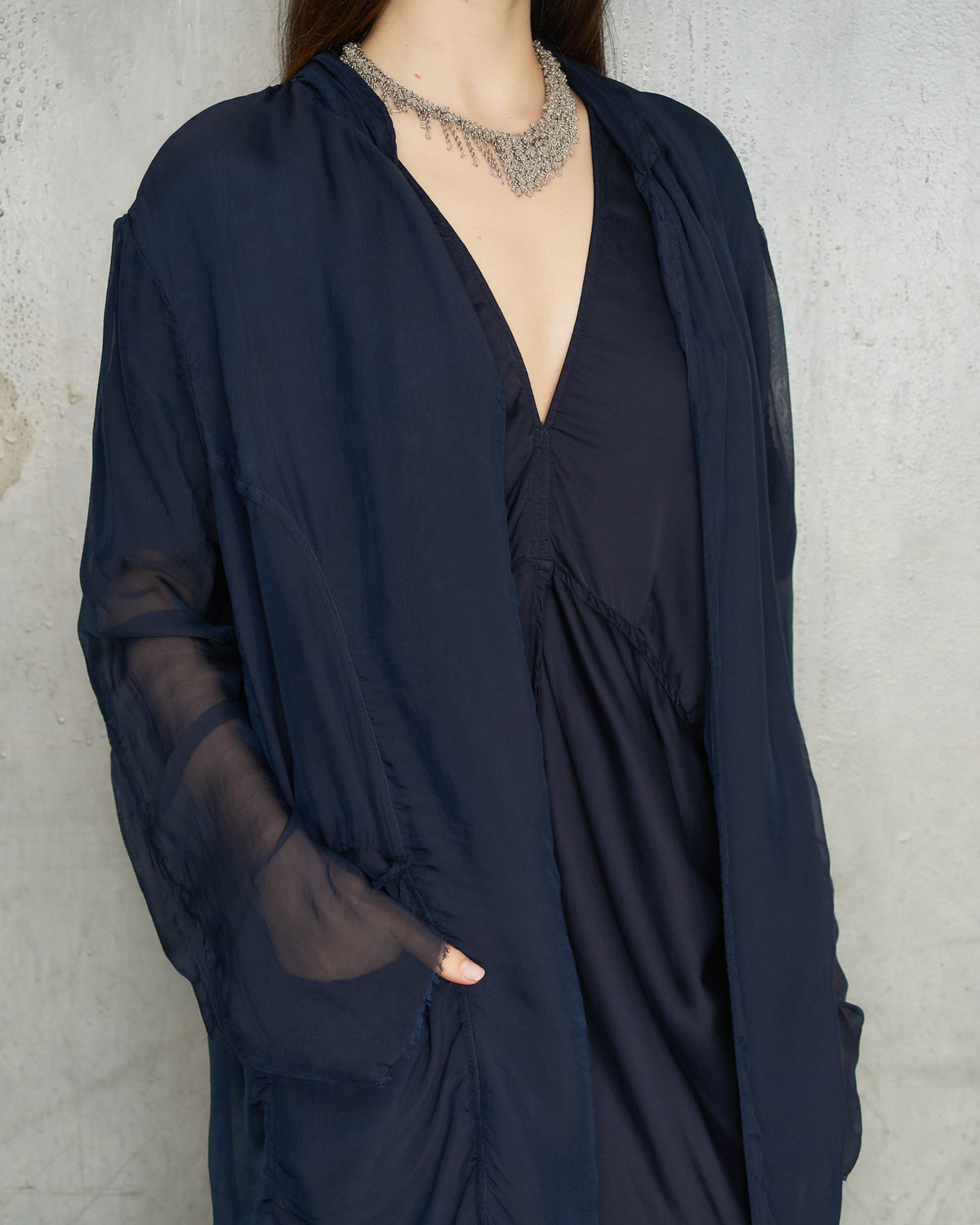 Navy Chiffon Park Jacket