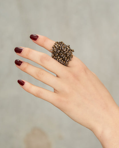 Bronze Bead Knit Ring
